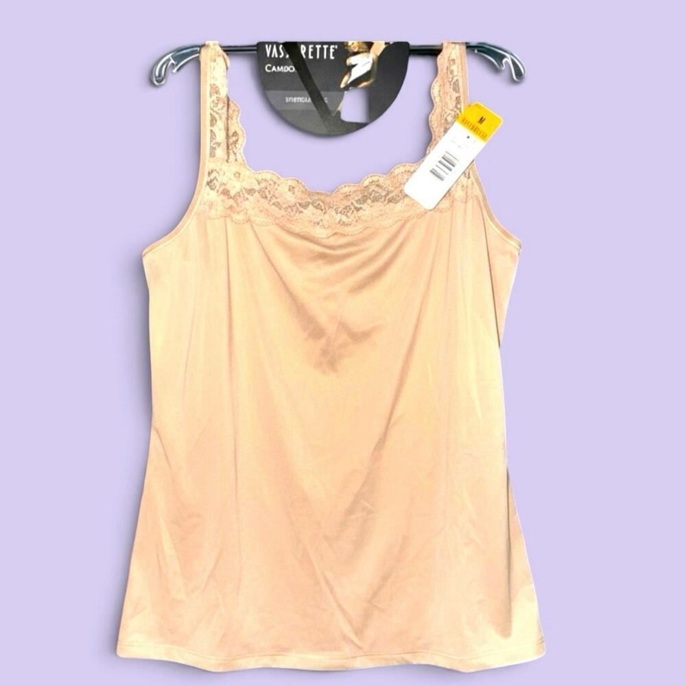 NWT Vassarette Beige Lace Trim Microfiber Camisole Top M
Square Neck Coquette